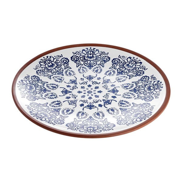 Terakotový kulatý servírovací talíř s modrým vzorem Ladelle Tapas, ⌀ 35 cm
