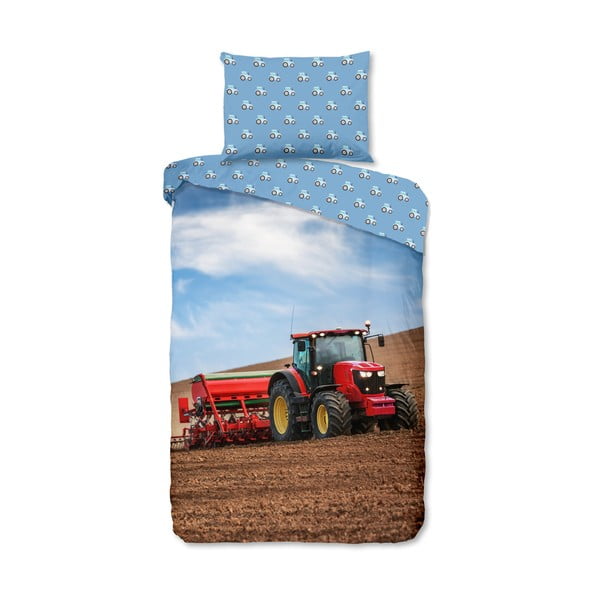 Синьо  единично  фланелено детско спално бельо 140x200 cm Tractor – Good Morning