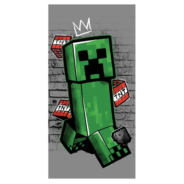 Зелена-сива памучна детска кърпа 70x140 cm Minecraft "Metro Art Creeper" – Jerry Fabrics