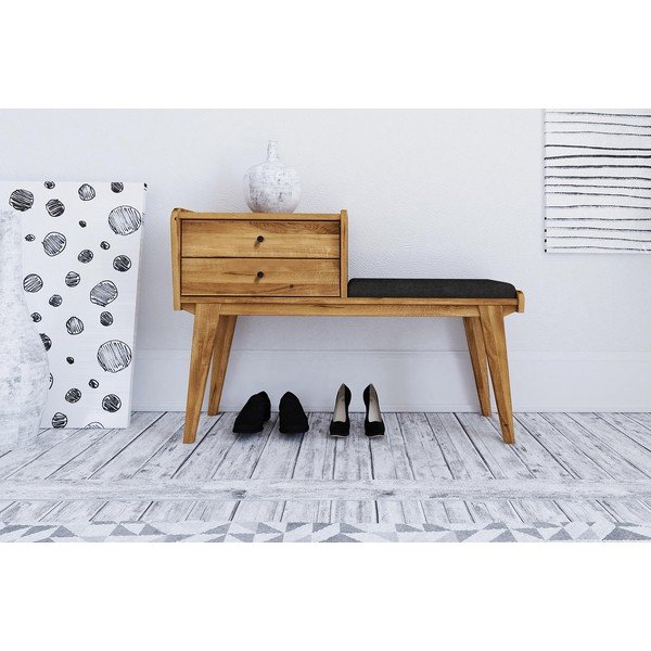 Пейка с чекмеджета от дъбова дървесина със сива седалка Retro - The Beds-image-2