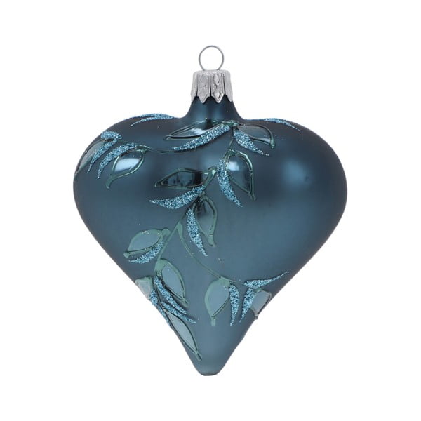Комплект от 3 сини стъклени коледни орнамента "Сърце - Ego Dekor