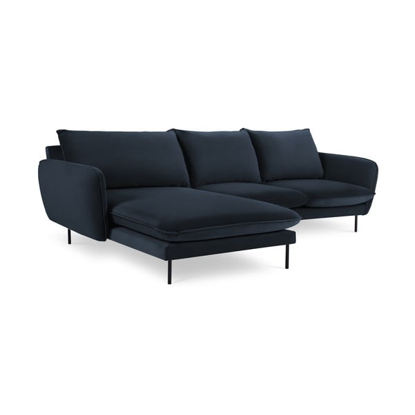 Тъмносин ъглов диван от кадифе (ляв ъгъл) Vienna - Cosmopolitan Design