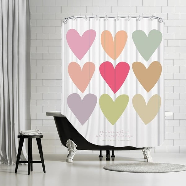 Koupelnový závěs Love Thee Hearts White, 180x180 cm