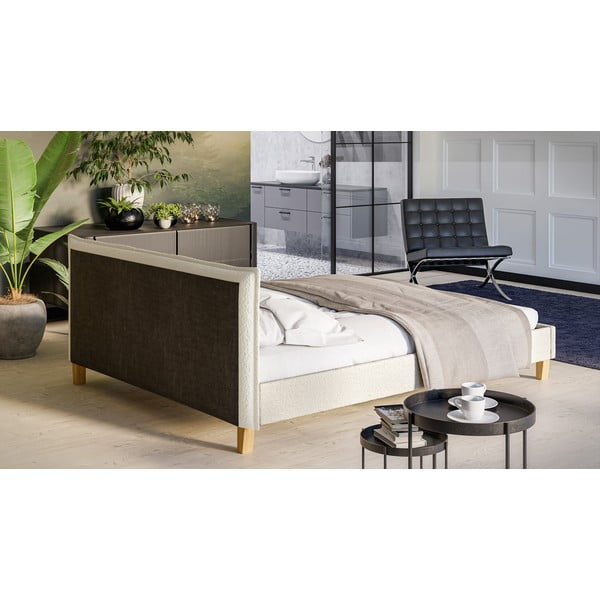 Кремаво тапицирано двойно легло с решетка 160x200 cm Tina - Ropez-image-3