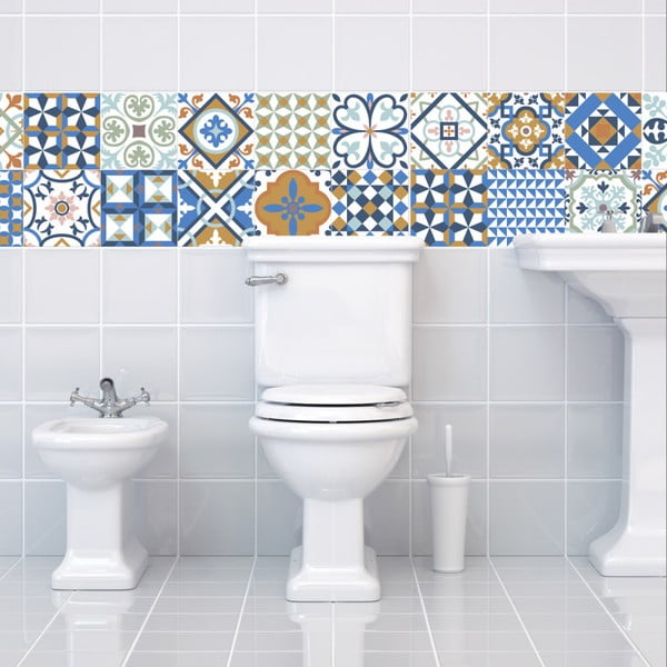 Комплект от 24 стикера за стена Azulejos Ornaments Mosaic, 10 x 10 cm - Ambiance