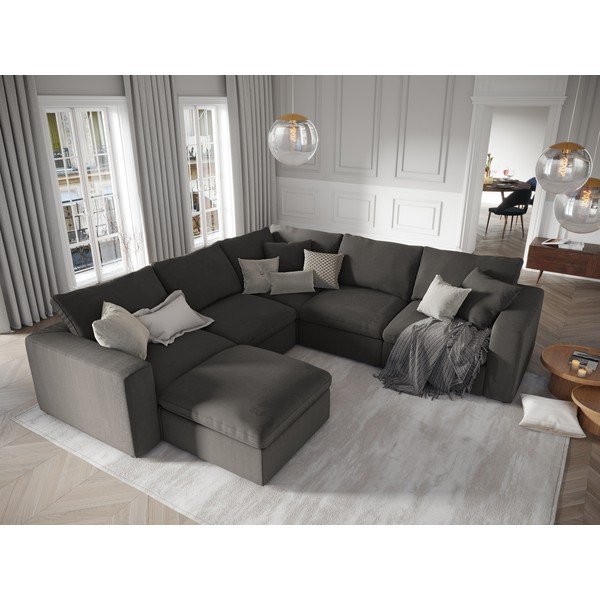 Тъмнокафява двустранна ъглова част на модулен диван от велур Galaxy - Windsor & Co Sofas-image-4