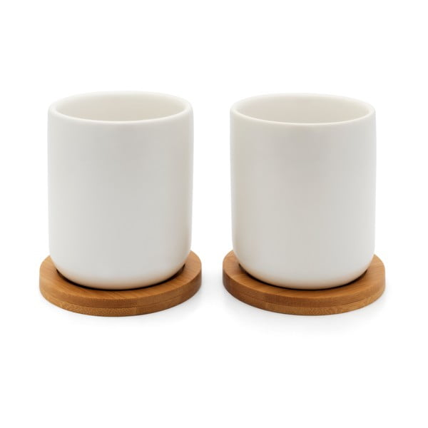 Комплект от 2 бели керамични чаши с бамбукови подложки , 200 ml Umea - Bredemeijer