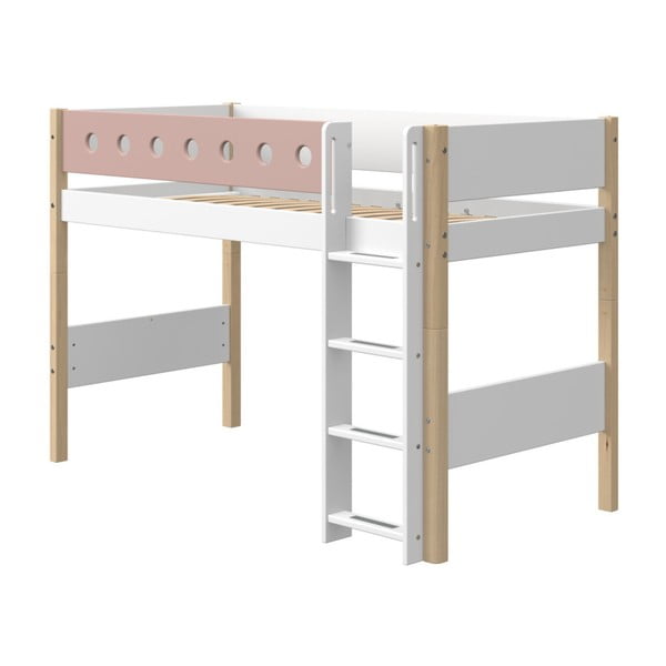 Růžovo-bílá dětská postel s nohami z březového dřeva Flexa White, výška 143 cm