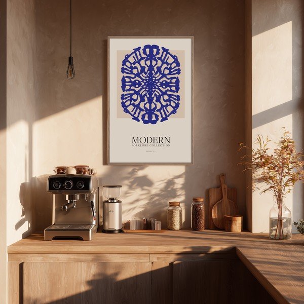 Печатна картина с включена рамка 60x90 cm Blue Folklore – Styler-image-1