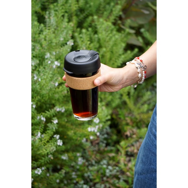 Черна/кафява чаша за път 454 ml Brew Cork Black L – KeepCup-image-1