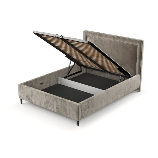 Бежово тапицирано двойно легло с място за съхранение с включена подматрачна рамка 140x200 cm Baleine – Maison de Rêve-image-4