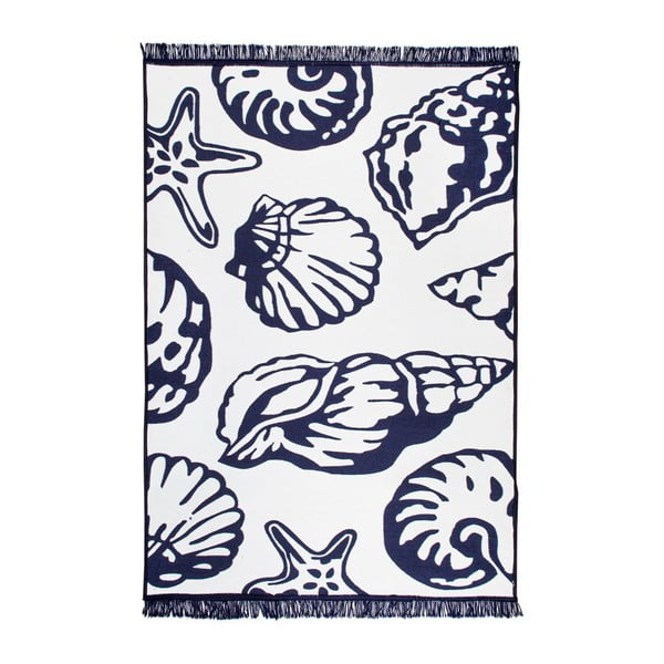 Modro-bílý oboustranný koberec Oyster, 120 x 180 cm