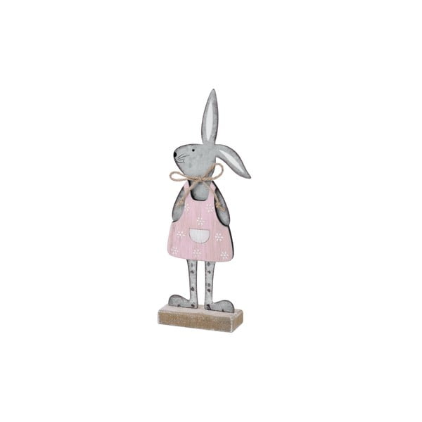 Šedá dekorace na podstavci králík v růžových šatech Ego Dekor, 25,5 x 9 x 4 cm