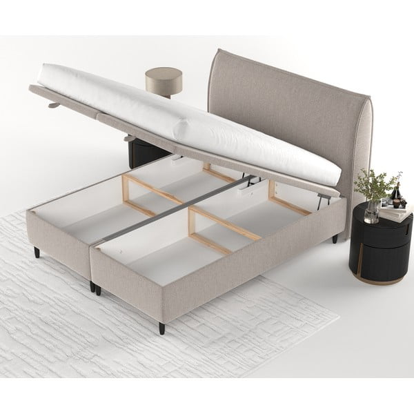 Двойно тапицирано легло в сиво-бежов цвят с място за съхранение 140x200 cm Pearl – Maison de Rêve-image-4