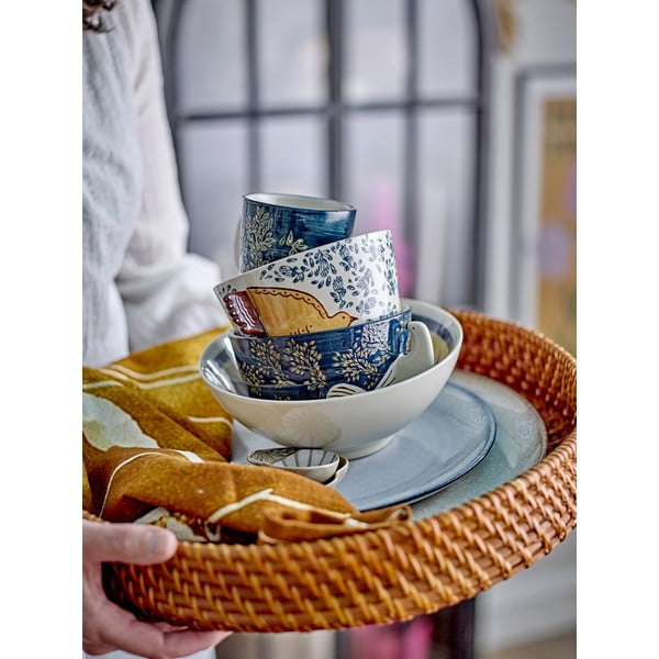 Бяла/синя глинена купичка 460 ml Hezha – Bloomingville-image-1