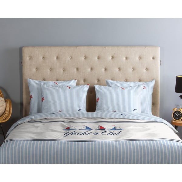Бяло-синьо  единично  памучно спално бельо 140x200 cm Yachtclub – Good Morning-image-2