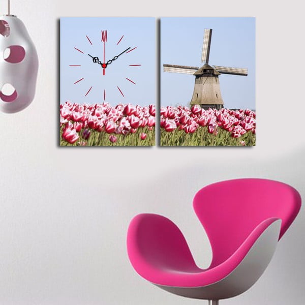 Obrazové hodiny Mlýn v tulipánech