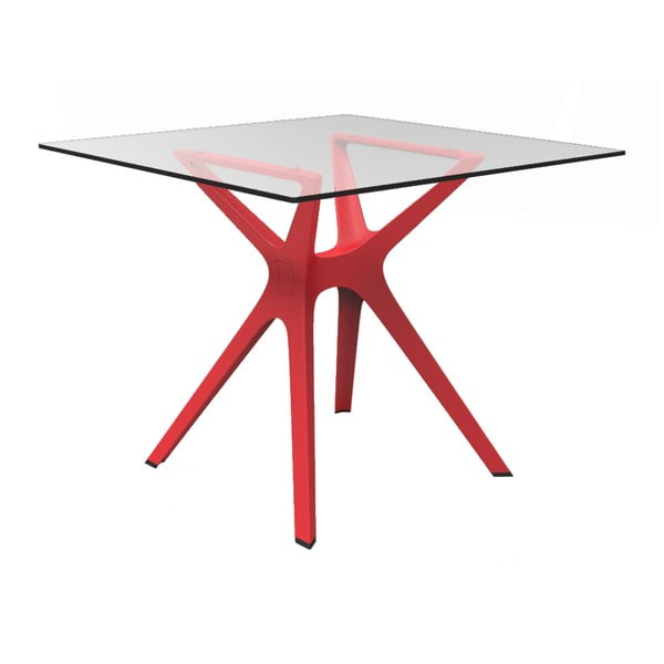 Трапезна маса с червени крака и стъклен плот, подходяща за открито Vela, 90 x 90 cm - Resol