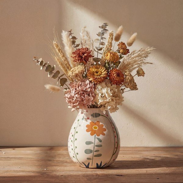 Кремава глинена ръчно рисувана ваза (височина 17 cm) Taza – Bloomingville-image-1