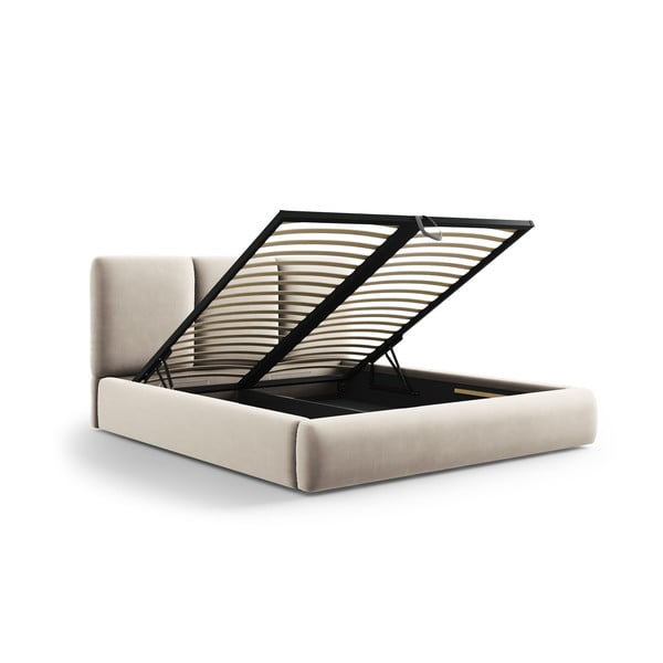 Кремаво тапицирано кадифено двойно легло с място за съхранение с включена подматрачна рамка 200x200 cm Brody – Mazzini Beds-image-3