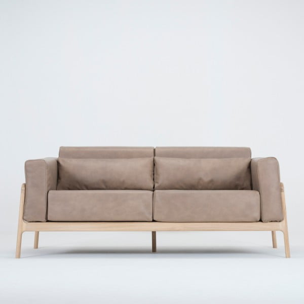 Светлокафяв диван от биволска кожа с масивна дъбова конструкция , 180 см Fawn - Gazzda