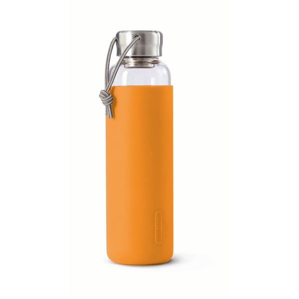 Стъклена бутилка за вода с оранжев силиконов ръкав , 600 ml G-Bottle - Black + Blum