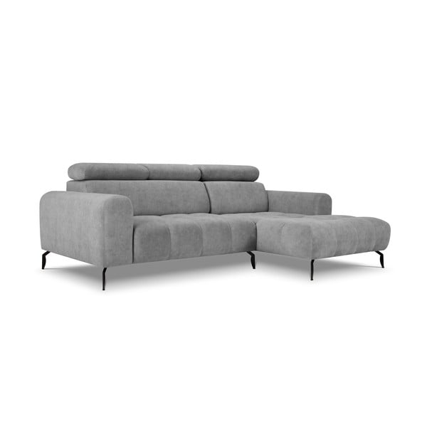 Сив разтегателен ъглов диван с кадифена повърхност, десен ъгъл Nico - Milo Casa