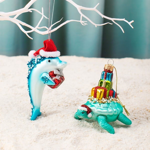 Стъклена  ръчно изработена коледна украса 12,5 cm Dolphin – Sass & Belle-image-1