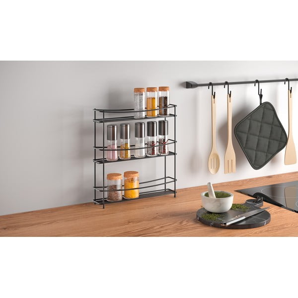 Черен триетажен шкаф за подправки Lava Kumino - Metaltex-image-1