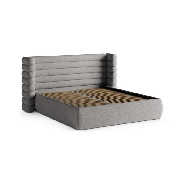Сиво тапицирано двойно легло с място за съхранение и включена подматрачна рамка 160x200 cm Mount – Micadoni -image-3