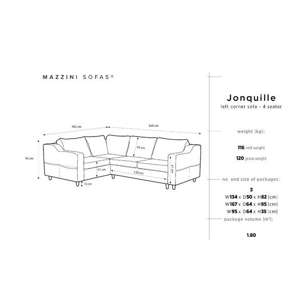 Тъмнокафяв четириместен разтегателен диван Jonquille, ляв ъгъл - Mazzini Sofas-image-3