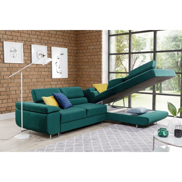 Зелен кадифен разтегателен ъглов диван с място за съхранение (десен ъгъл L форма) Anton – ELTAP-image-3