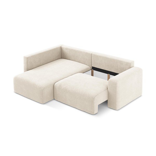 Кремав шенилов сгъваем/с място за съхранение ъглов диван (ляв ъгъл/L форма) Kona – Makamii-image-4