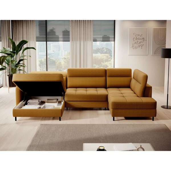 Жълт кадифен разтегателен ъглов диван с място за съхранение (десен ъгъл U форма) Berrto – ELTAP-image-3