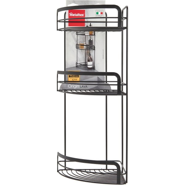 Черен триетажен ъглов рафт за баня Origin - Metaltex-image-2