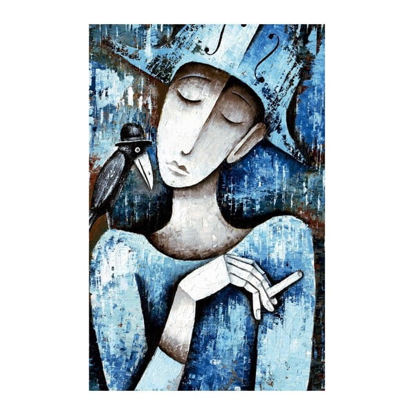 Живопис върху платно Жена Синьо платно, 70 x 45 cm - Unknown