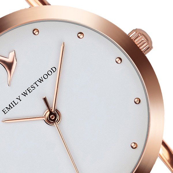 Dámské hodinky s bílým páskem z pravé kůže Emily Westwood Vintage-image-2