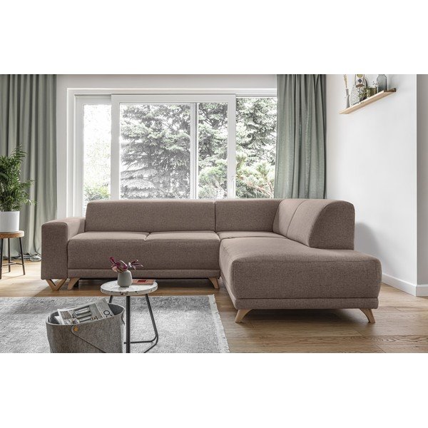 Кафяв разтегателен/с място за съхранение ъглов диван (десен ъгъл/L форма) Classy Sophie – Miuform-image-1