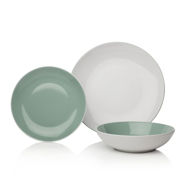 12dílná zelenobílá sada nádobí z porcelánu Sabichi Tone