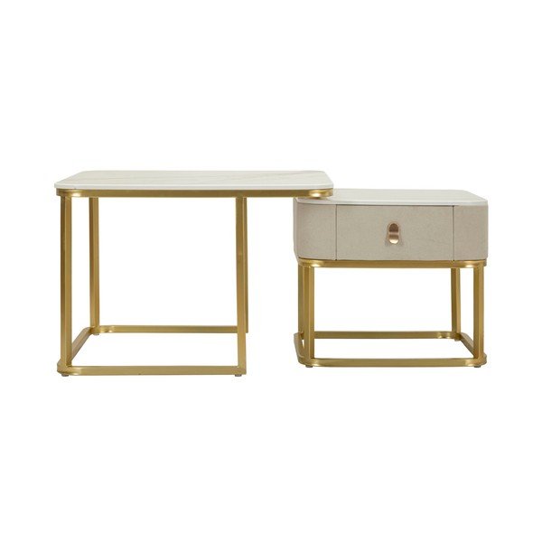 Кремави/златисти масички за кафе в комплект от 2 бр. от декор от мрамор 50x70 cm Beauty – Mauro Ferretti