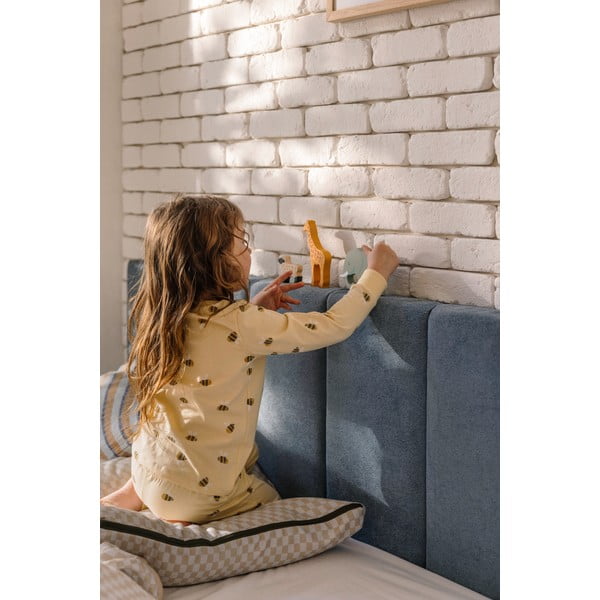 Синьо  тапицирано двойно легло с място за съхранение и включена подматрачна рамка 160x200 cm Thessa Bold Line – Bonami Selection-image-3