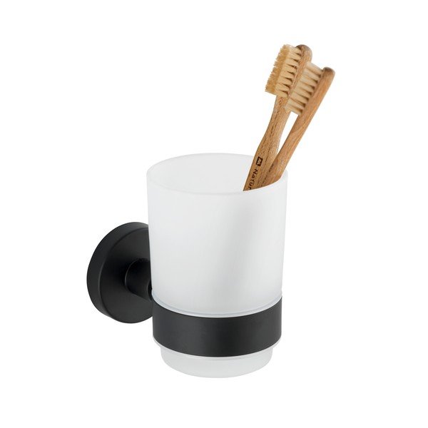Матово черно стенна стъклена чаша за четки за зъби Bosio – Wenko-image-2