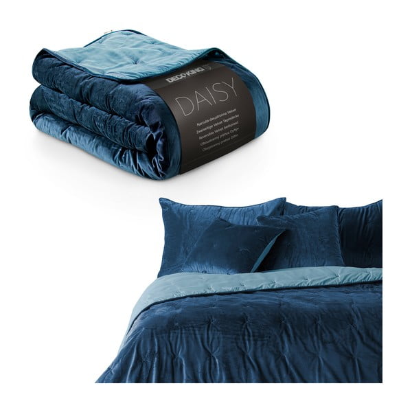 Синя кадифена покривка за единично легло Daisy, 210 x 170 cm - DecoKing-image-2