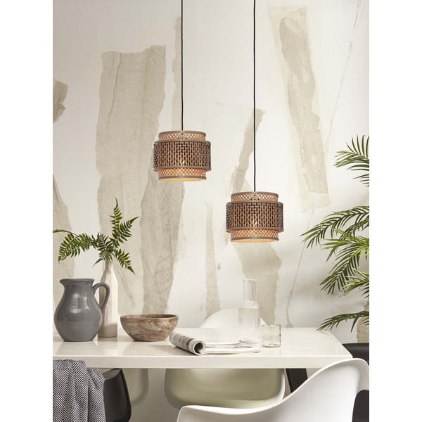 Висяща лампа с бамбуков абажур в черен и естествен цвят ø 25 cm Bhutan - Good&Mojo-image-1