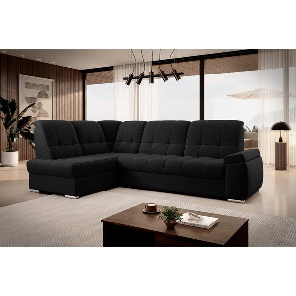 Черен разтегателен ъглов диван с място за съхранение (ляв ъгъл L форма) Sado – ELTAP-image-4