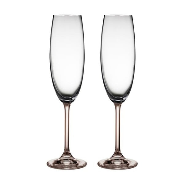 Комплект от 2 чаши за шампанско от сиво кристално стъкло Fluidum, 220 ml - Bitz