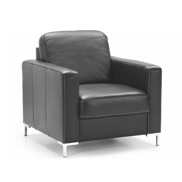 Černé polohovací kožené křeslo s úložným prostorem Etap Sofa Basic