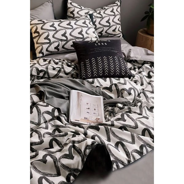 Бяло и сиво памучно двойно легло с чаршаф 200x220 cm - Mila Home-image-2