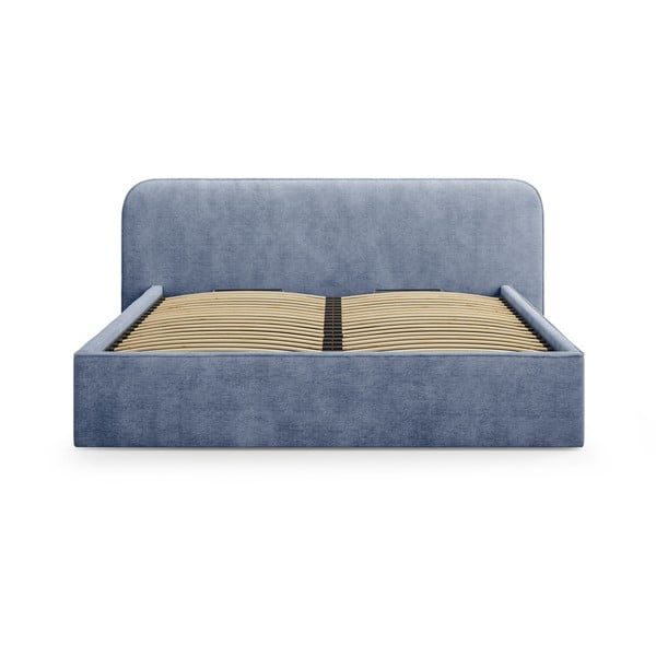 Тъмносиньо двойно тапицирано легло с място за съхранение с включена подматрачна рамка 200x200 cm Elizabeth – Micadoni -image-4