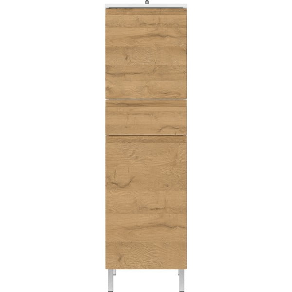 Бял висок шкаф за баня в дъбов декор 34x120 cm Torrance - Germania